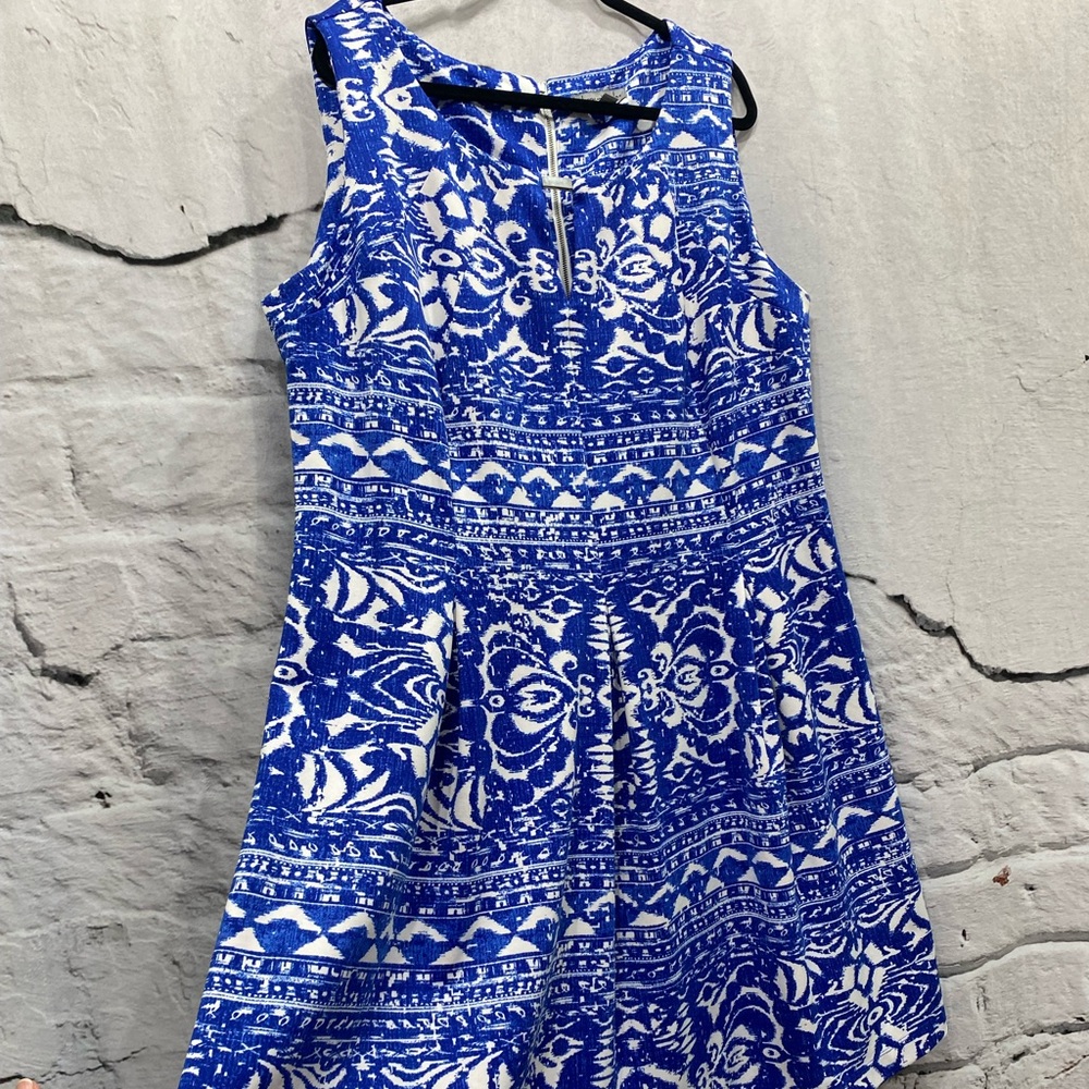 Danny & Nicole Ikat Damask Cobalt Blue White Sheath Dress - Picture 5 of 5
